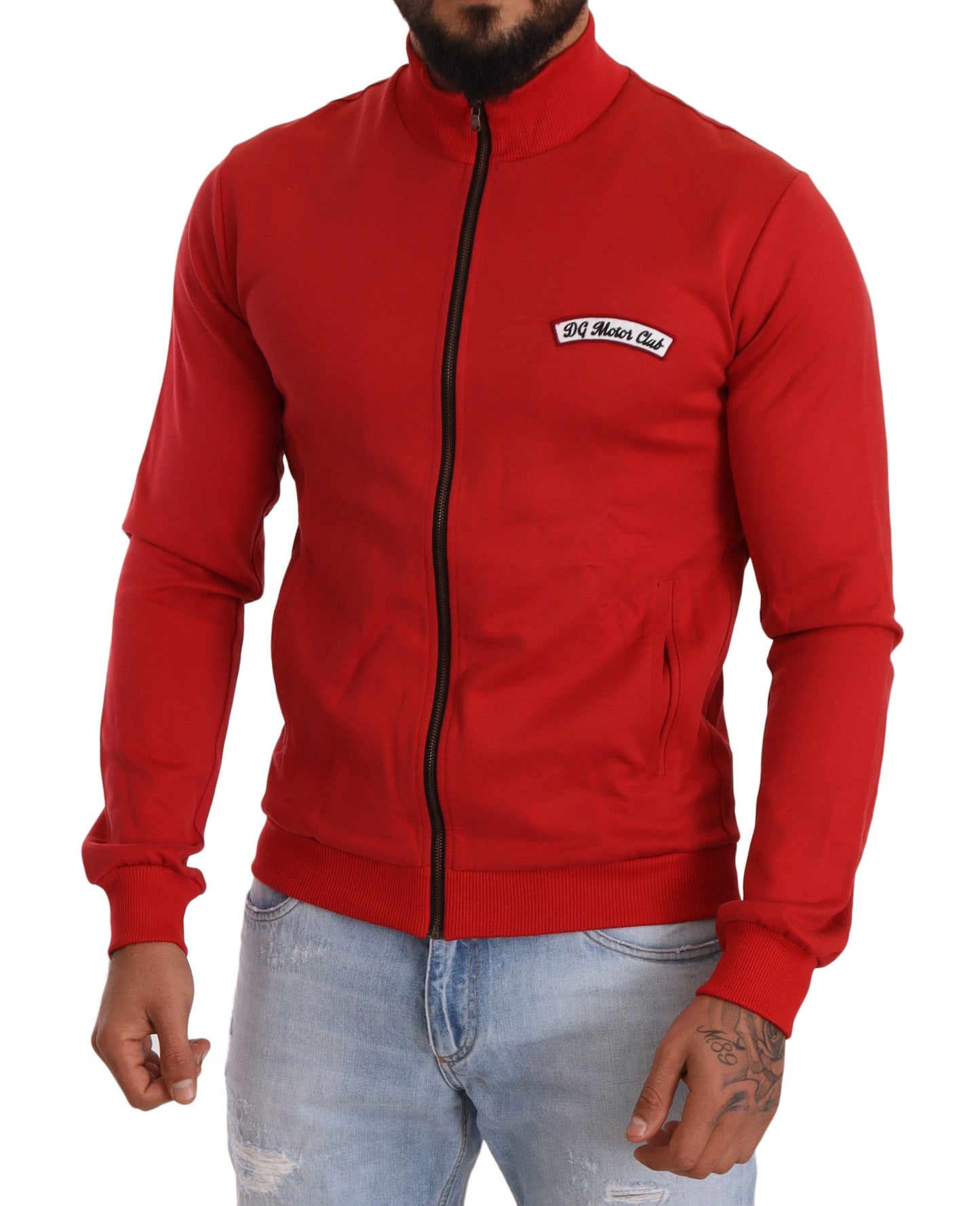 Dolce & Gabbana Elegant Red Full Zip Sweater with DG Motor Club Motif