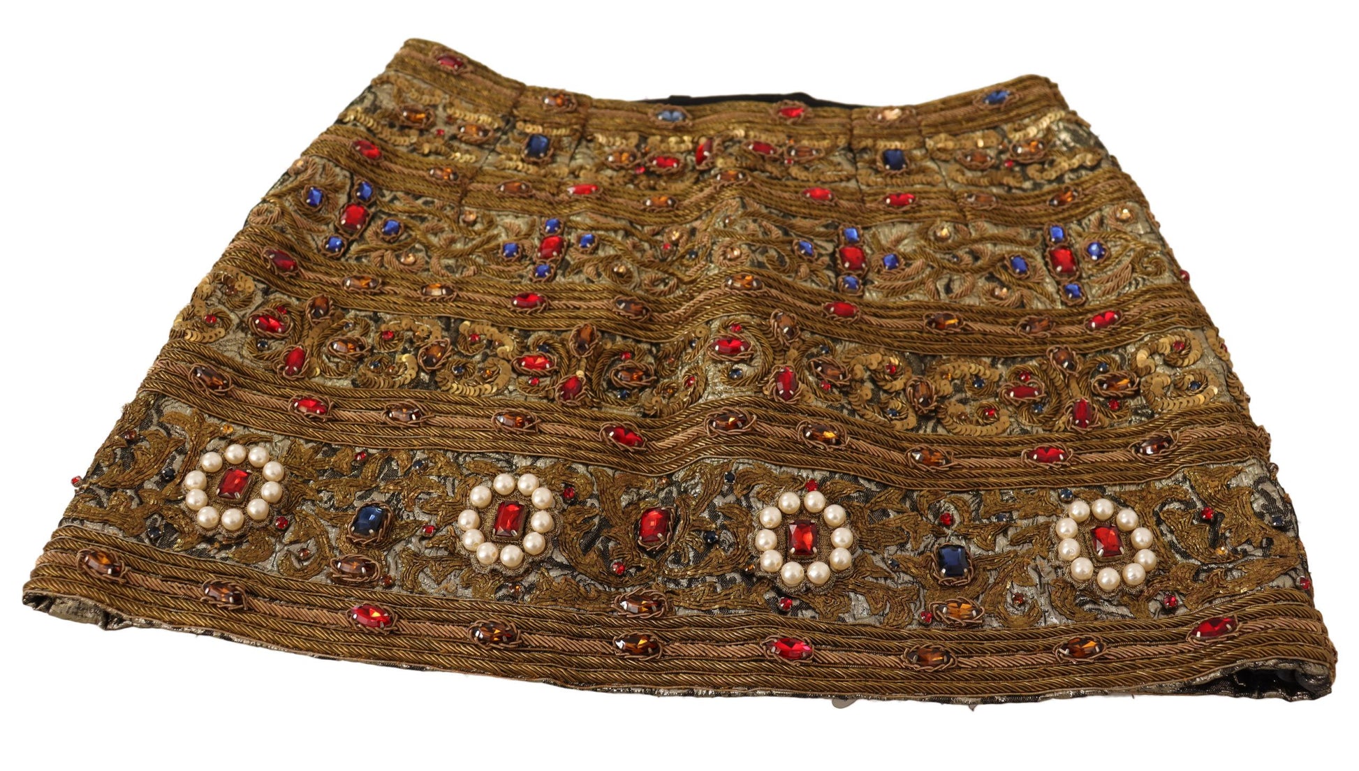 Dolce & Gabbana Gold Embellished High Waist Mini Skirt