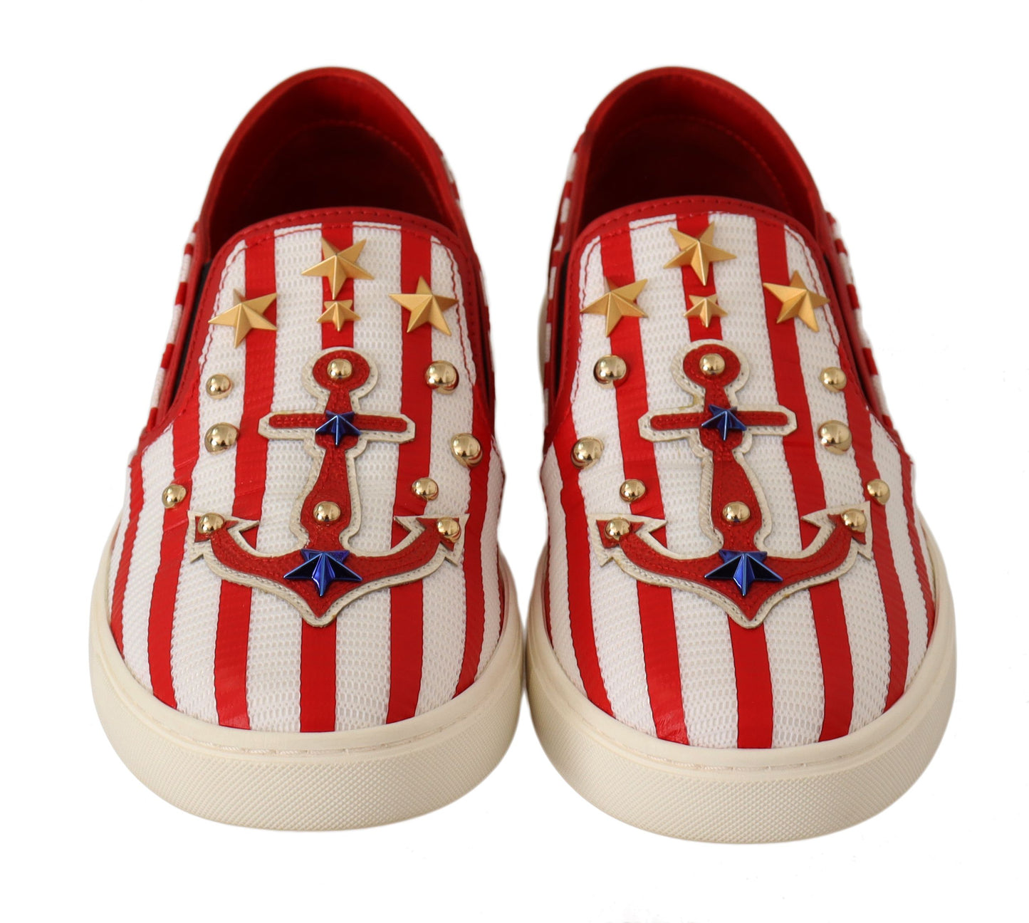 Dolce & Gabbana Stripe Print Studded Loafers