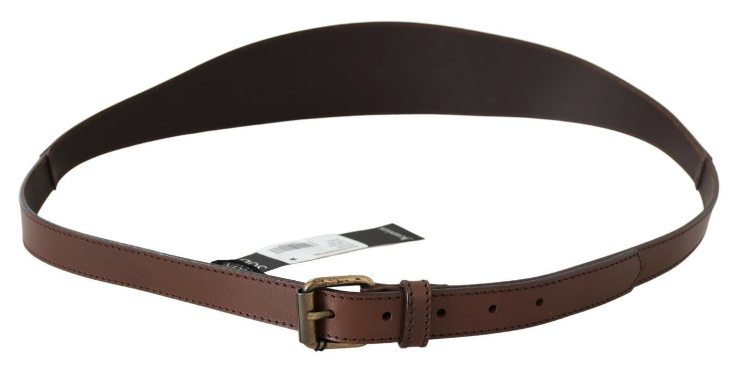 PLEIN SUD Chic Brown Leather Fashion Belt with Bronze-Tone Hardware