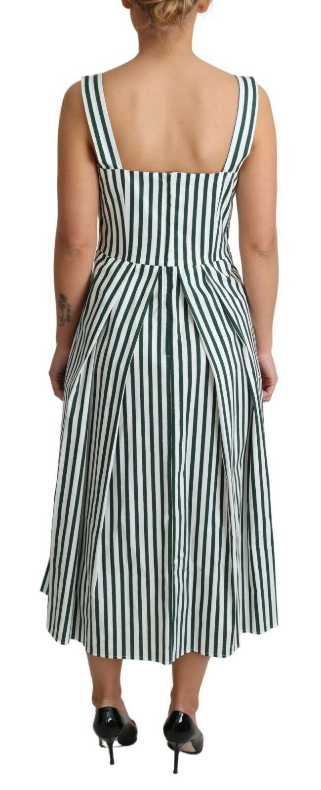 Dolce & Gabbana Chic Sleeveless A-Line Dress in White & Green