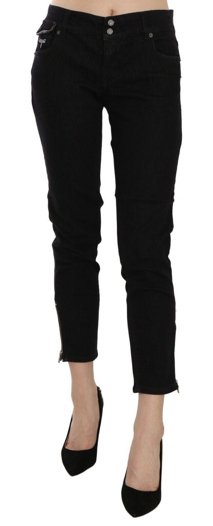 John Galliano Chic Black Mid Waist Slim Cropped Jeans