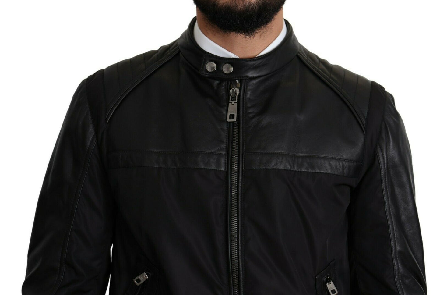 Dolce & Gabbana Elegant Black Bomber with Leather Accents