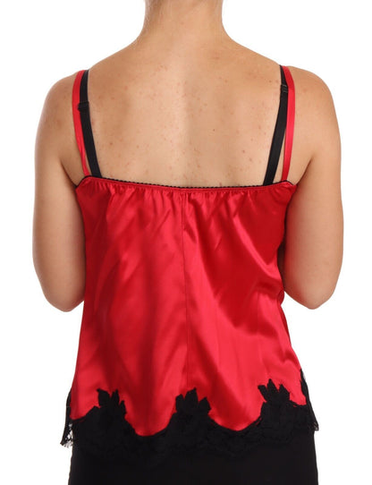 Dolce & Gabbana Silk Blend Lace-Trim Camisole in Red & Black