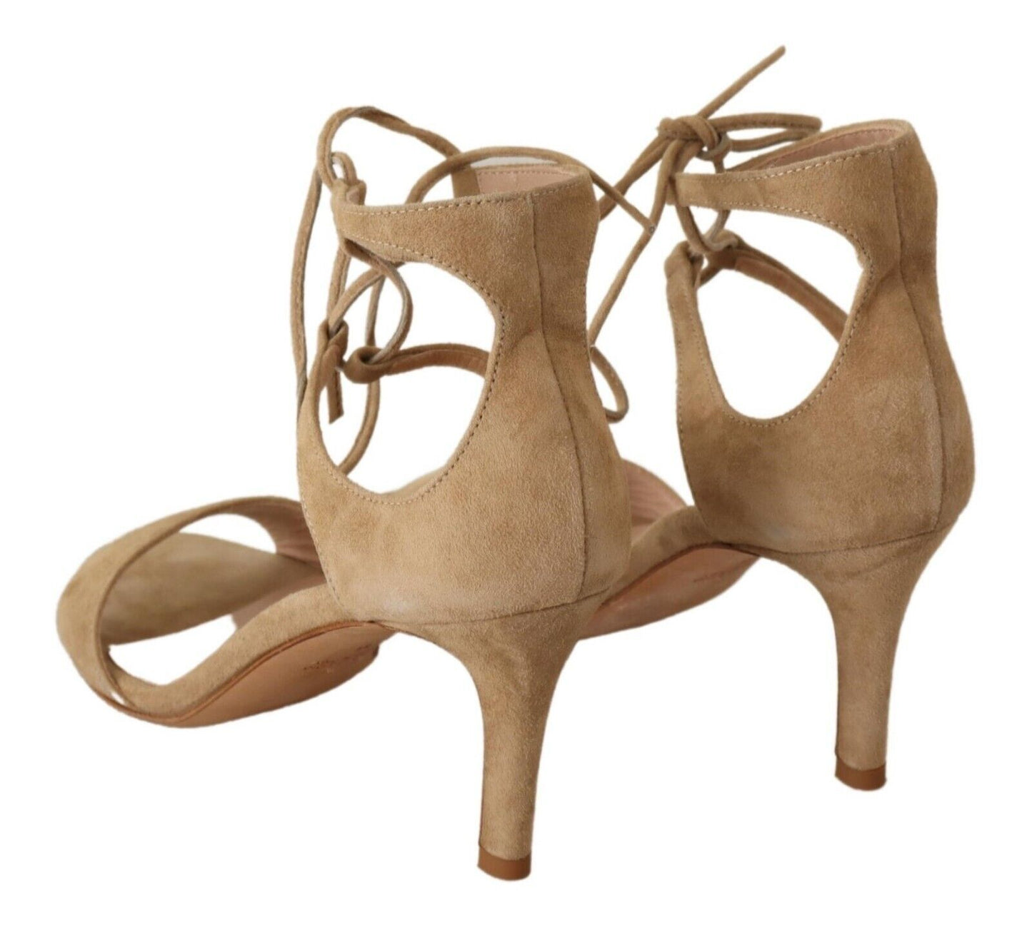 Maria Christina Elegant Beige Suede Ankle Strap Heels