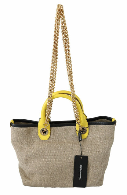 Dolce & Gabbana Beige Linen-Calf Tote with Gold Chain