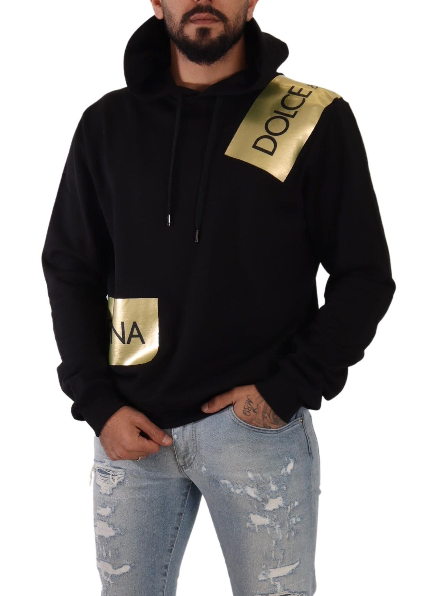 Dolce & Gabbana Elevate Your Style with a Black Golden-Logo Pullover