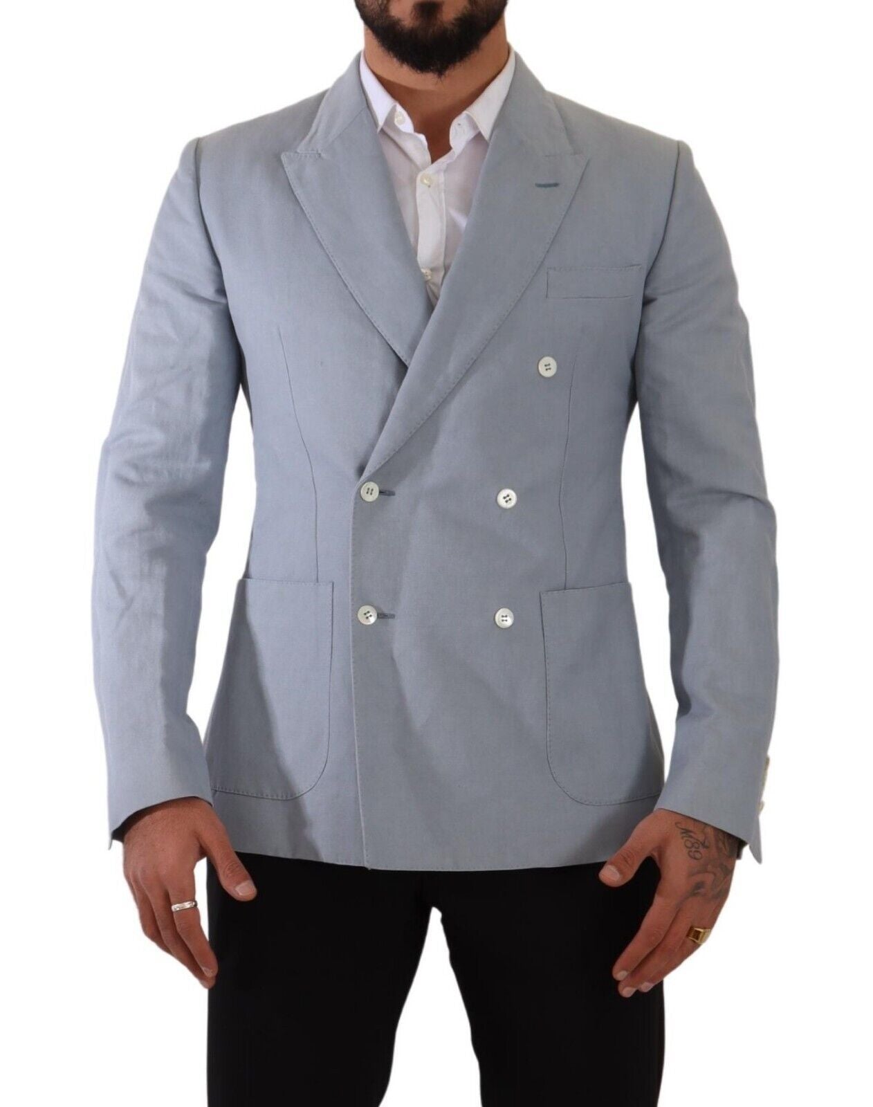 Dolce & Gabbana Elegant Slim Fit Light Blue Double Breasted Blazer