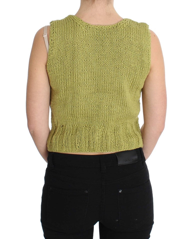 PINK MEMORIES Chic Green Knitted Sleeveless Vest Sweater