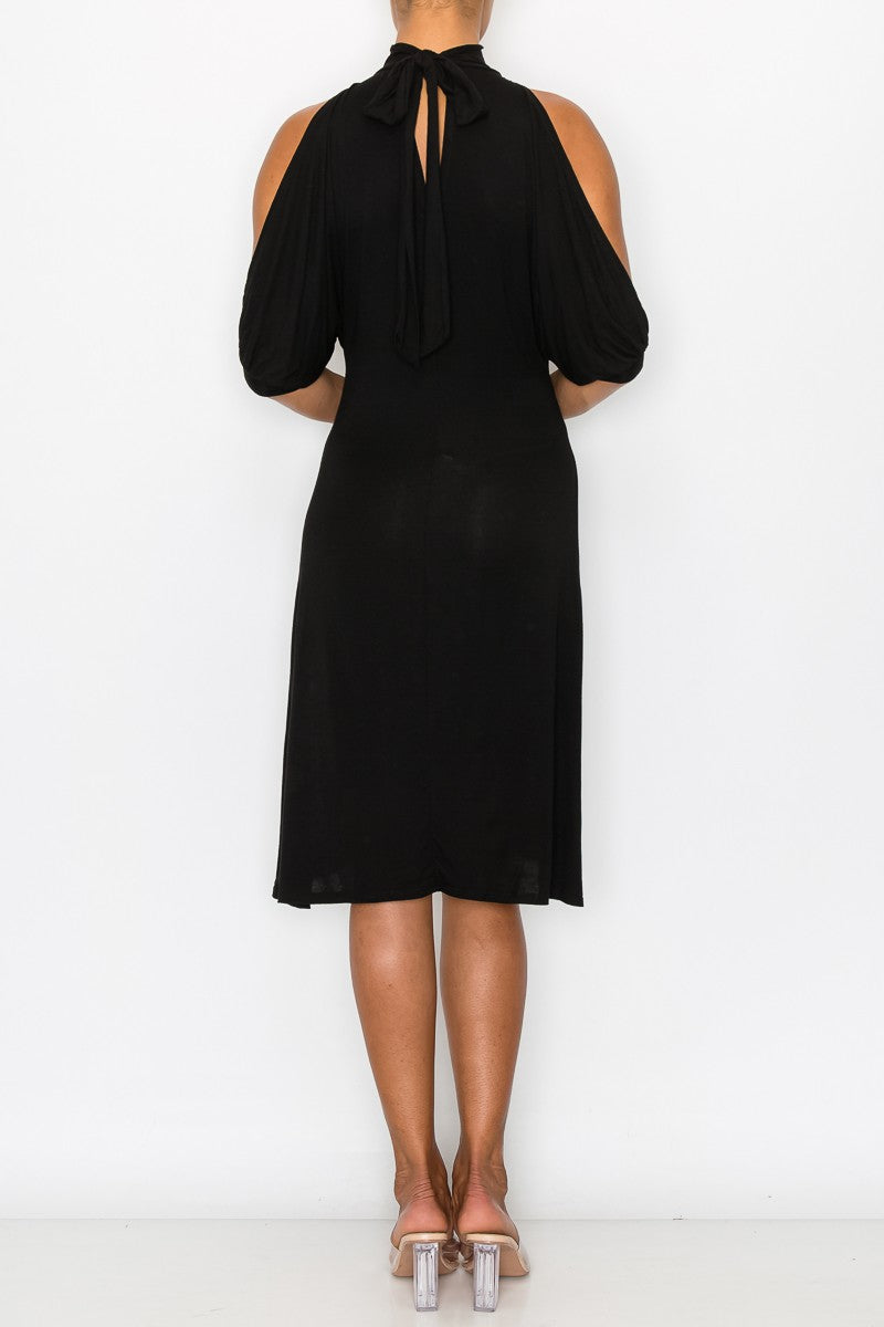 Open Shoulder Sexy Back Dress - Black