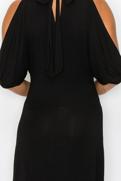 Open Shoulder Sexy Back Dress - Black