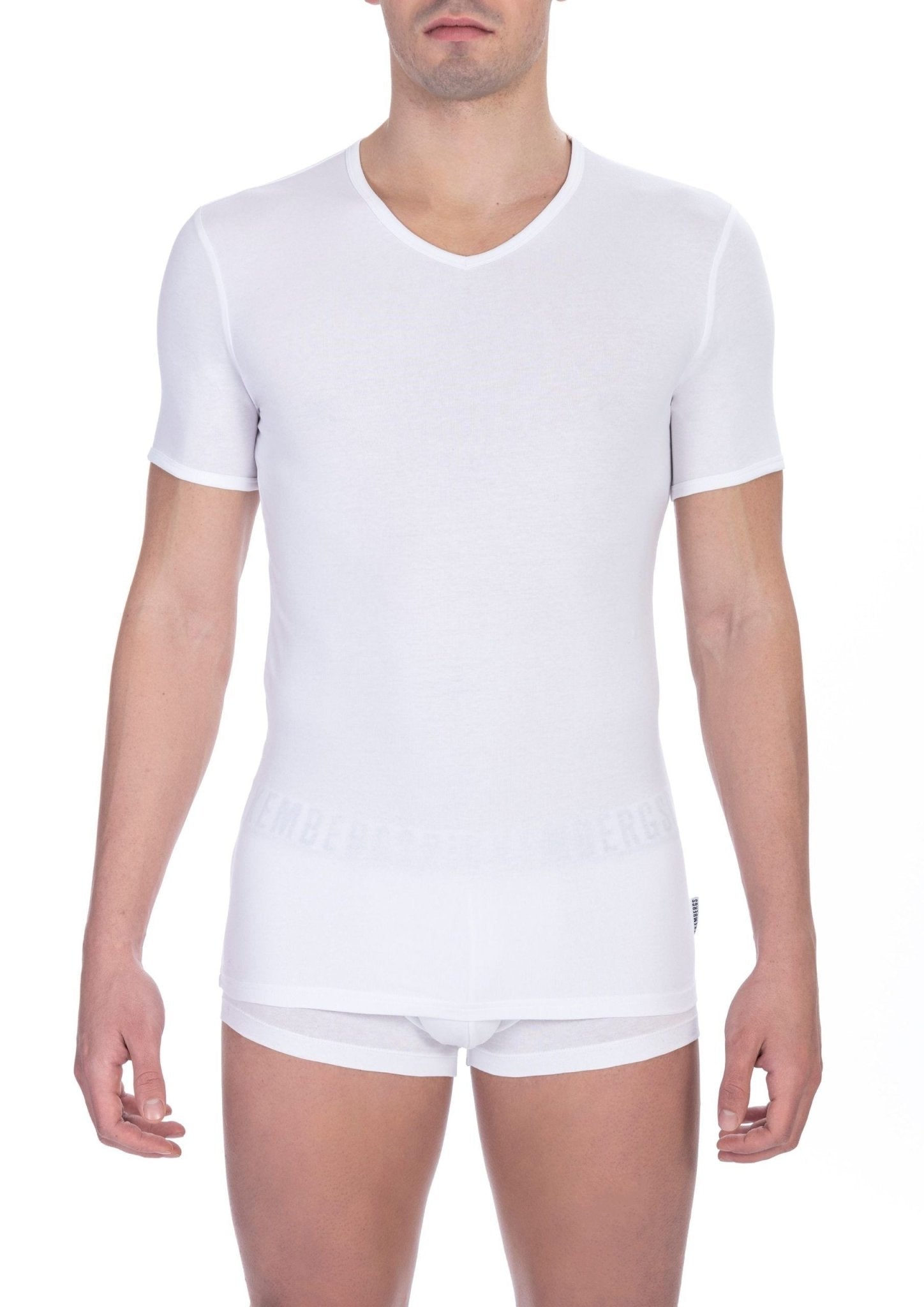 Bikkembergs Sleek White V-Neck Tee for the Modern Man