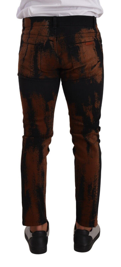 Dolce & Gabbana Chic Black Brown Tie-Dye Slim Fit Jeans