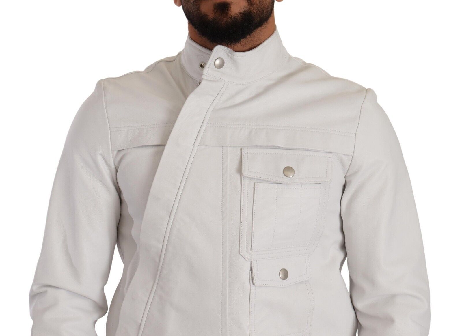 Diesel Exquisite White Leather Biker Jacket