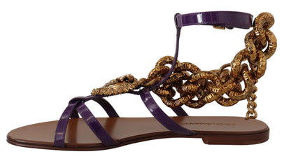 Dolce & Gabbana Purple Heart Chain Gladiator Flats