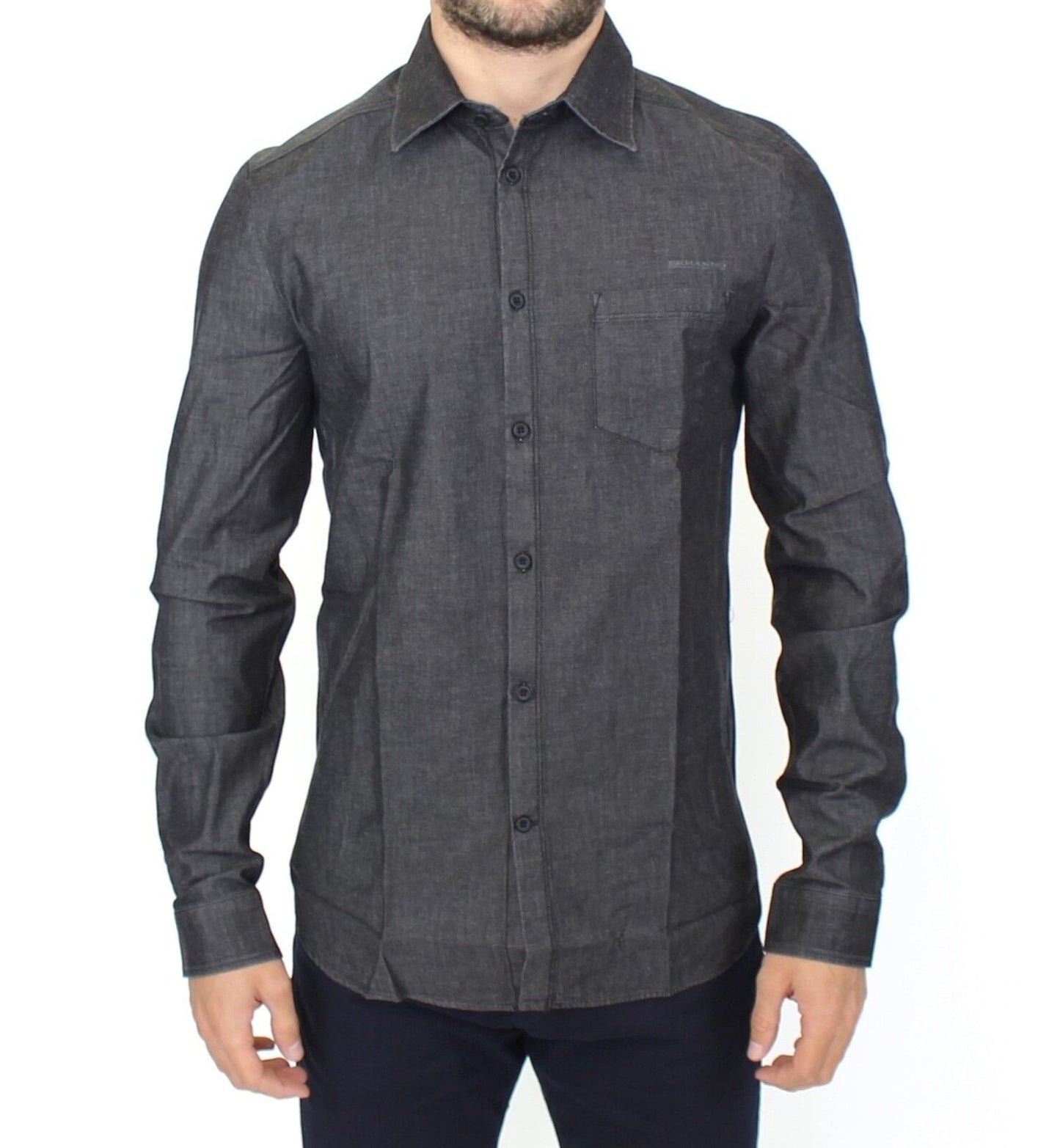 Ermanno Scervino Elegant Gray Stretch Denim Casual Shirt