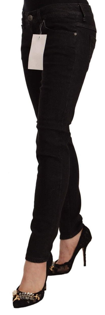 Acht Sleek Skinny Low Waist Black Jeans