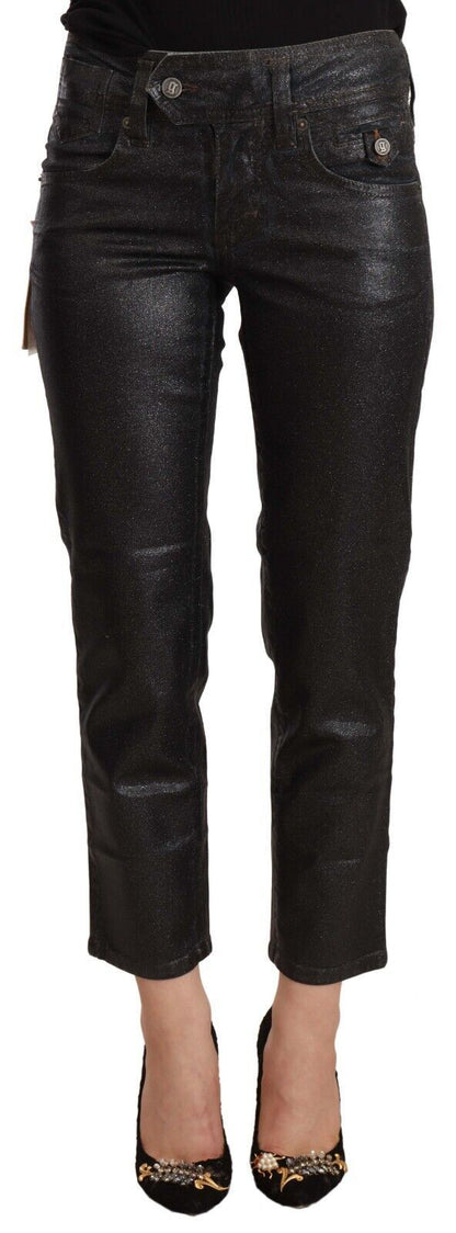 John Galliano Chic Black Glittered Cropped Pants