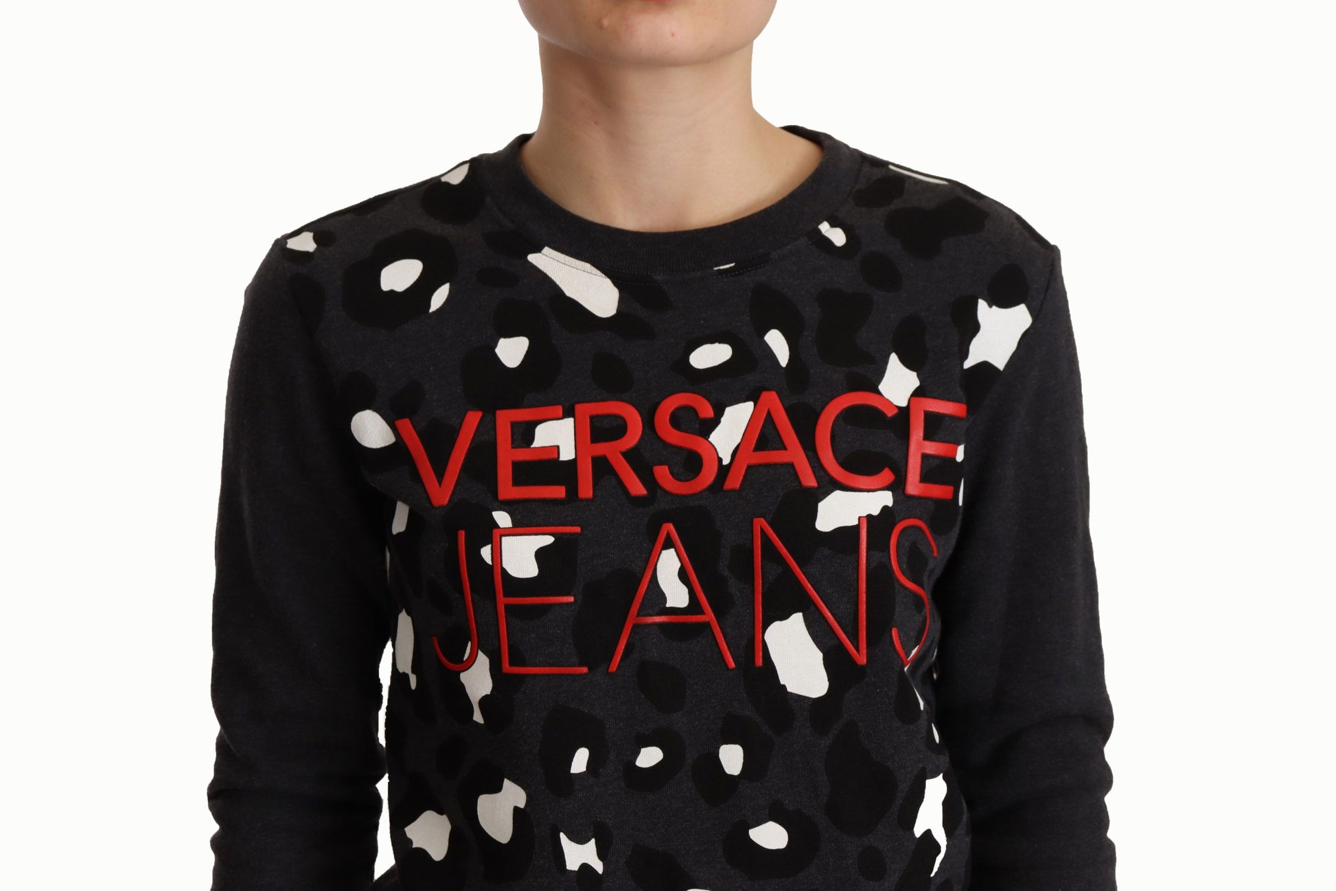 Versace Jeans Chic Black Leopard Crew Neck Pullover