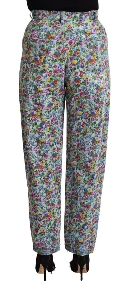 Dolce & Gabbana Floral High Waisted Tapered Denim Jeans