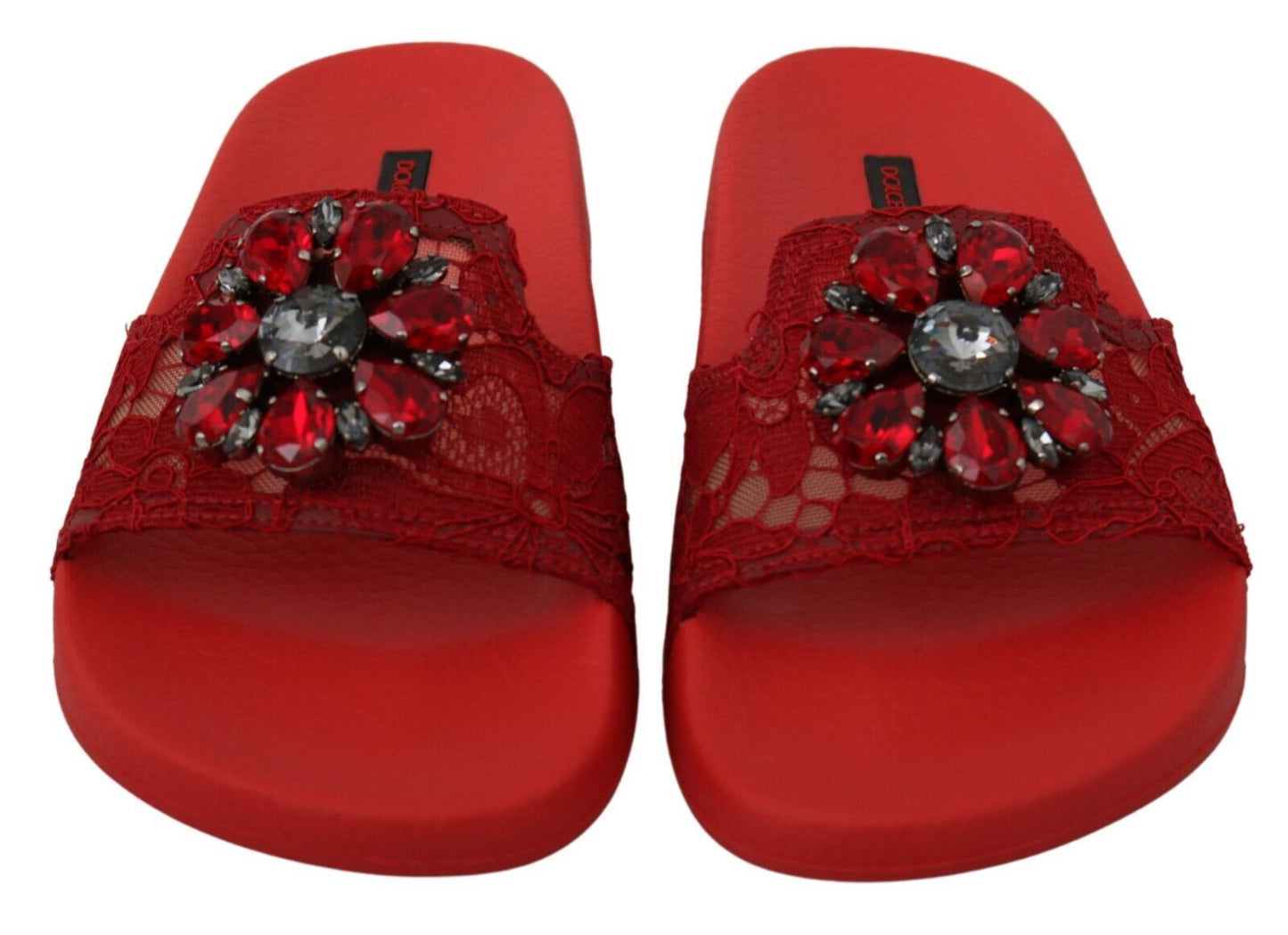 Dolce & Gabbana Floral Lace Crystal-Embellished Slide Flats