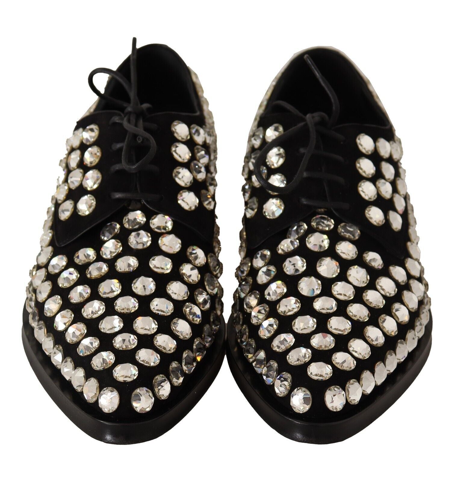 Dolce & Gabbana Elegant Crystal-Embellished Lace-Up Flats