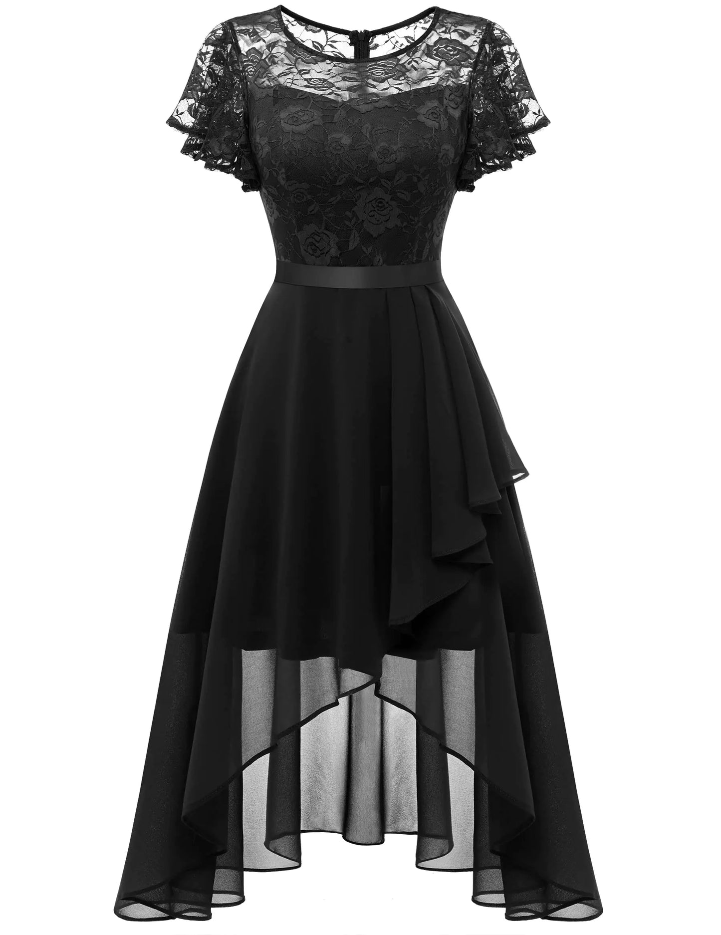 Wedtrend Black Funeral Dress for Women Midi Length Cocktail Dress Flutter Sleeve Wedding Guest Dress 2023 Formal Dress for Teens WT0303Black2XL