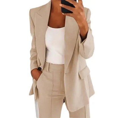 Solid Color Blazer Long Sleeve Apricot XL