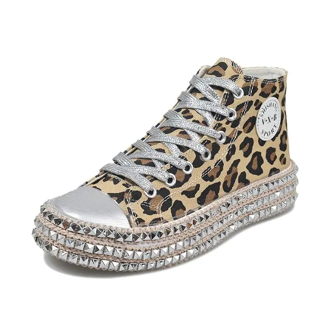 Women Leopard Canvas Shoes Leopard Print High 39