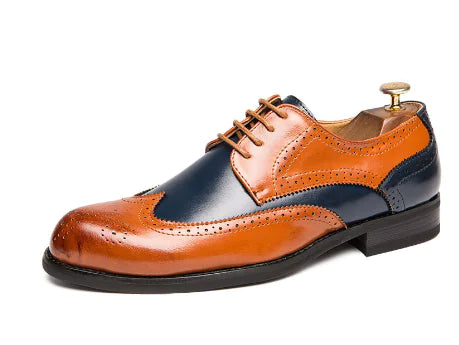 Men's Black and White Pointed Toe Leather Shoes