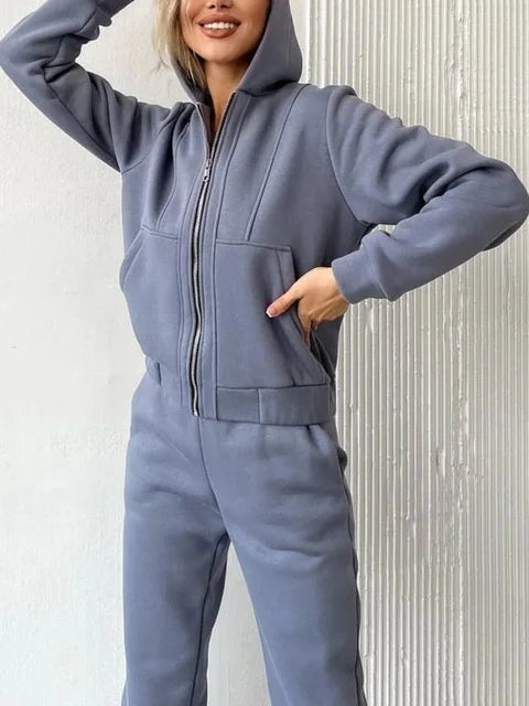 Streamgirl Winter Velvet Tracksuit Two-Piece Set Gray M