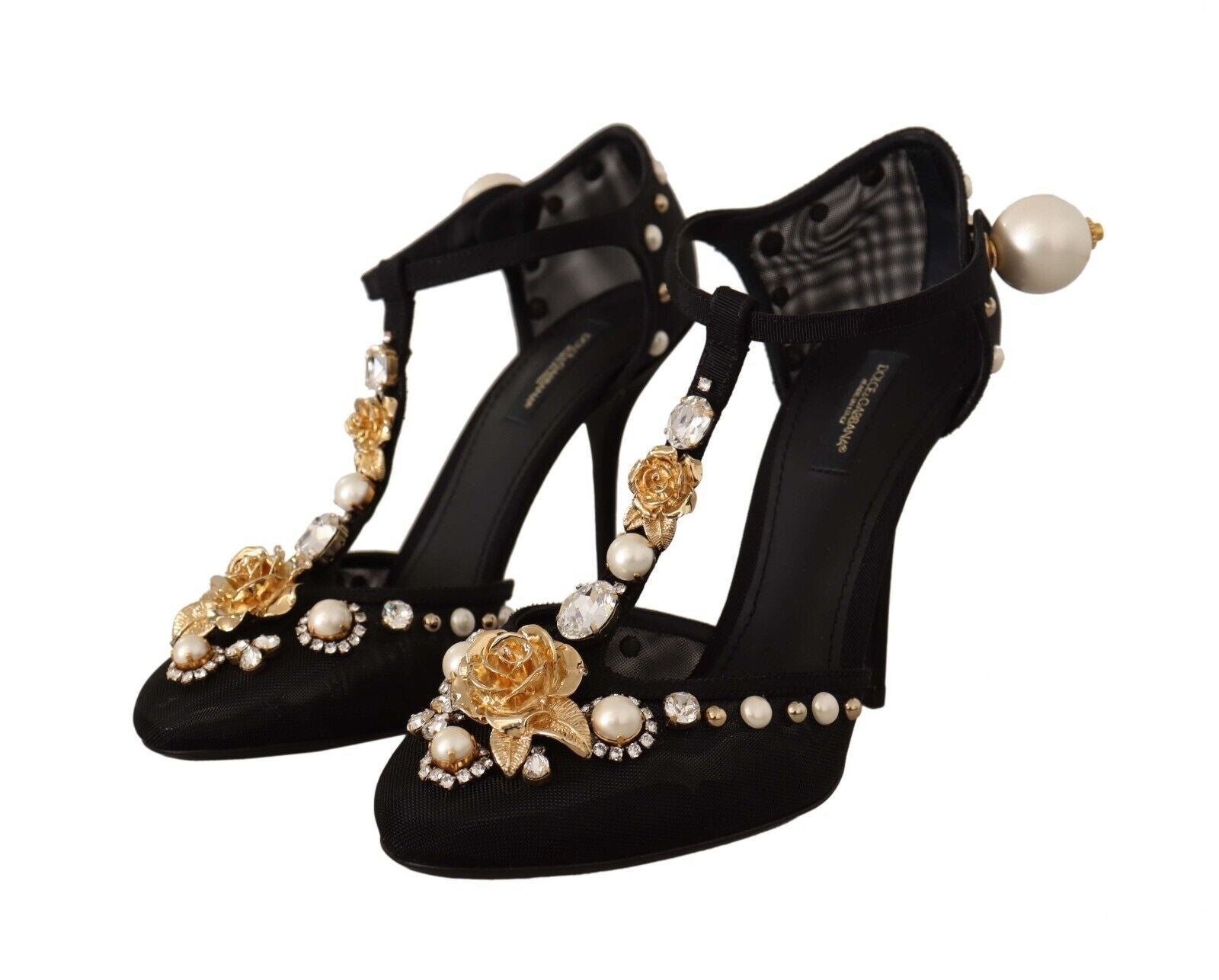 Dolce & Gabbana Elegant Embellished T-Strap Heels Sandals