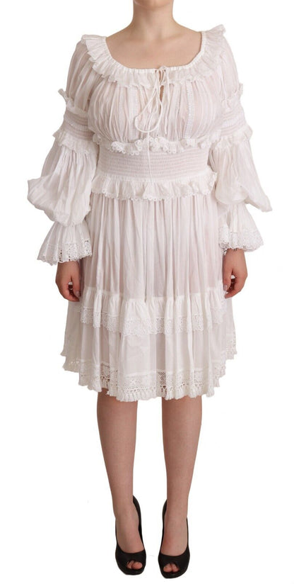 Dolce & Gabbana Elegant Off-Shoulder Ruffled Dress in White