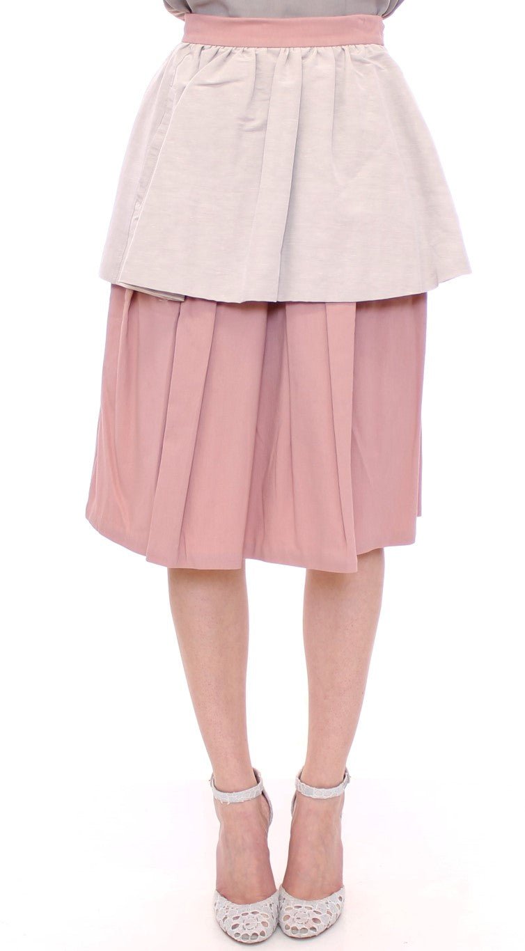 Comeforbreakfast Elegant Pleated Knee-length Skirt in Pink and Gray