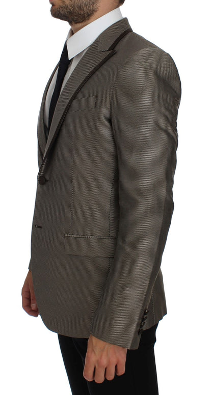 Dolce & Gabbana Elegant Brown Silk Two-Button Slim Blazer