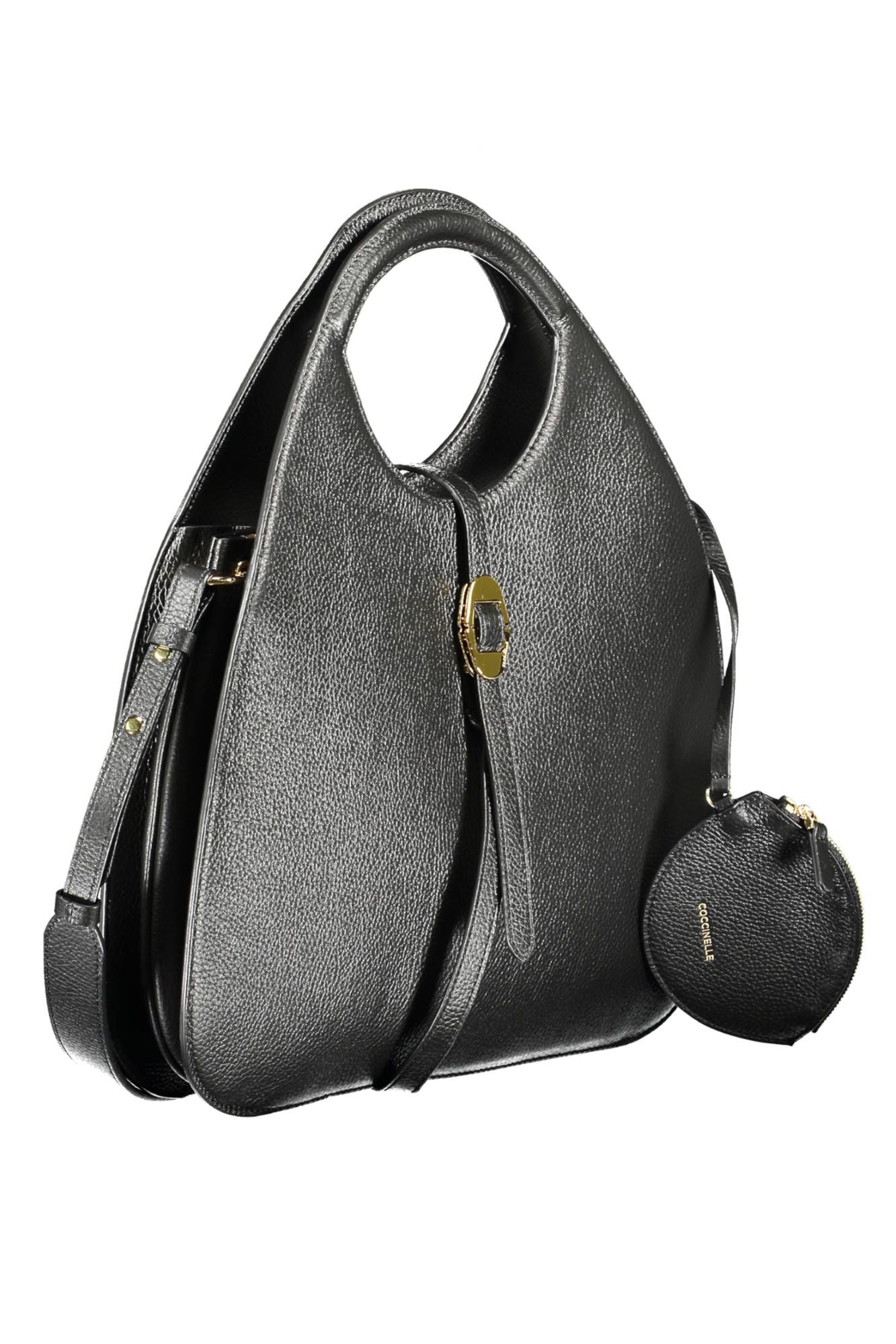 Coccinelle Elegant Black Leather Handbag with Removable Strap