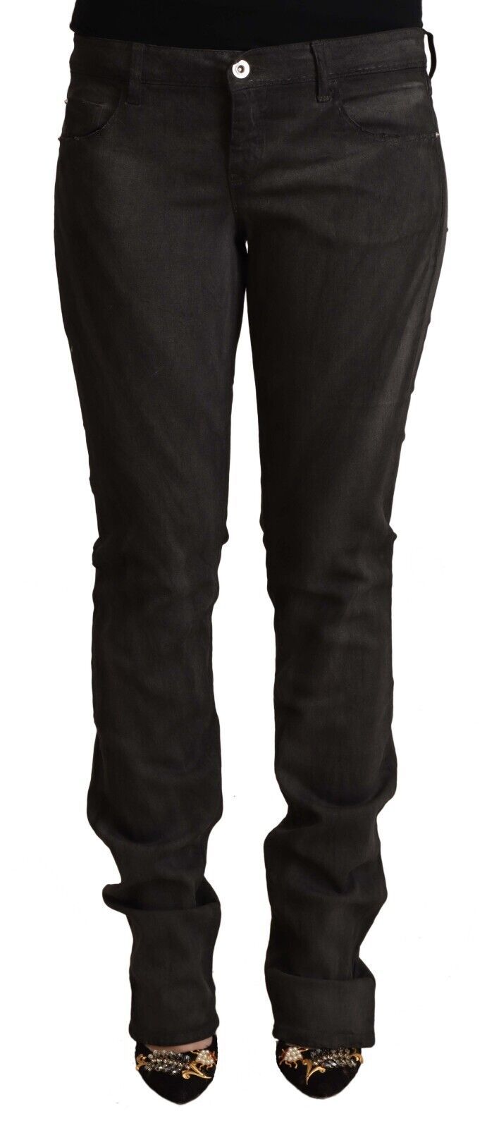 Costume National Elegant Mid Waist Skinny Black Trousers