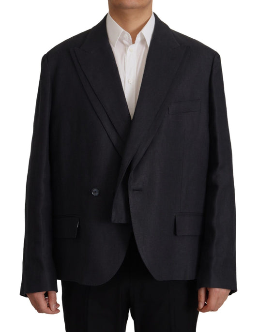 Dolce & Gabbana Sleek Double Breasted Navy Linen Blazer