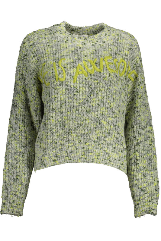 Desigual Green Embroidered Sweater with Contrasting Accents