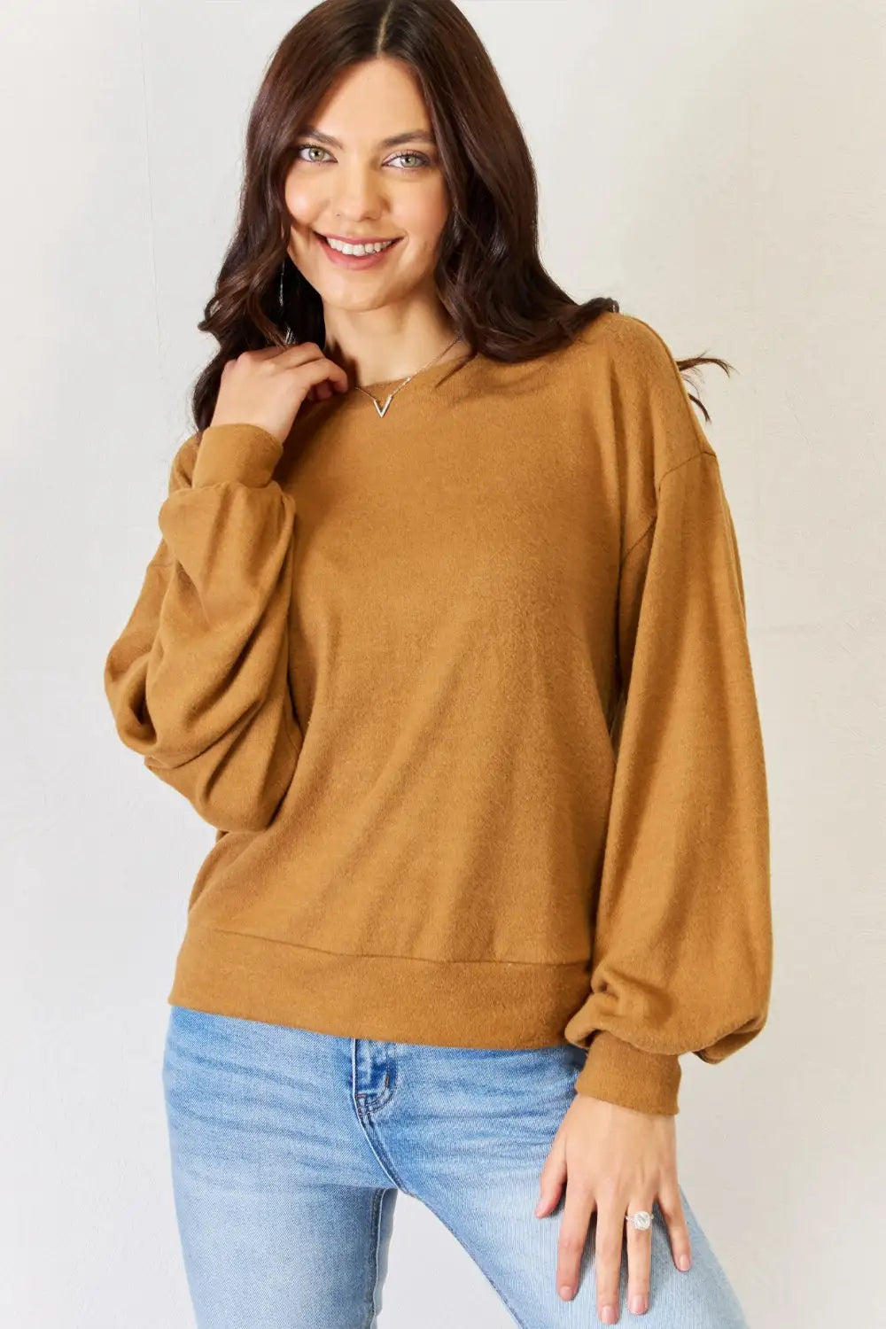 CozyChic Long Sleeve Tee Pale Brown L