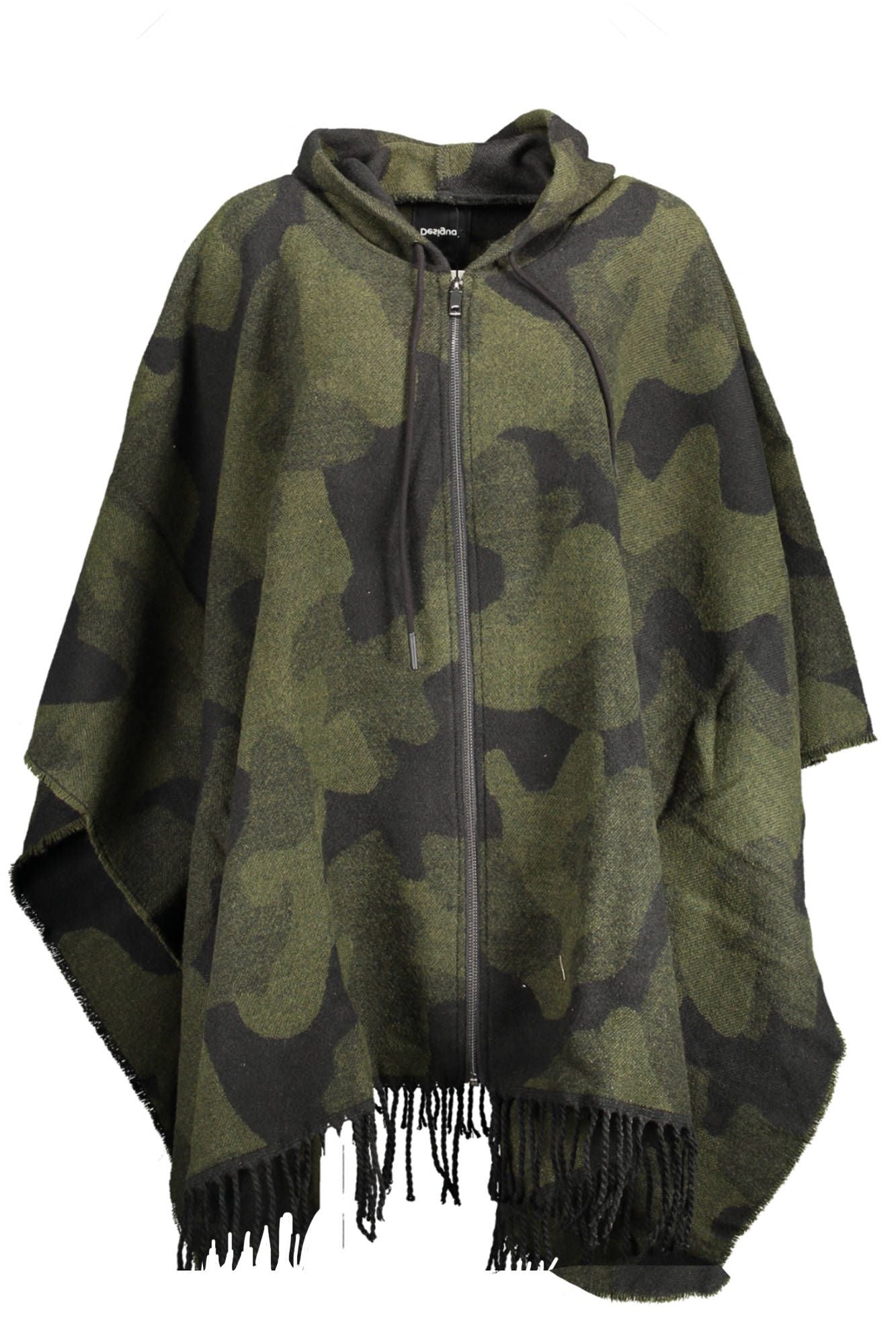 Desigual Chic Contrasting Poncho with Hood and Zip Details