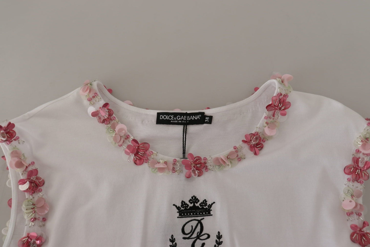 Dolce & Gabbana Chic Sequined Crown Tank Top T-Shirt