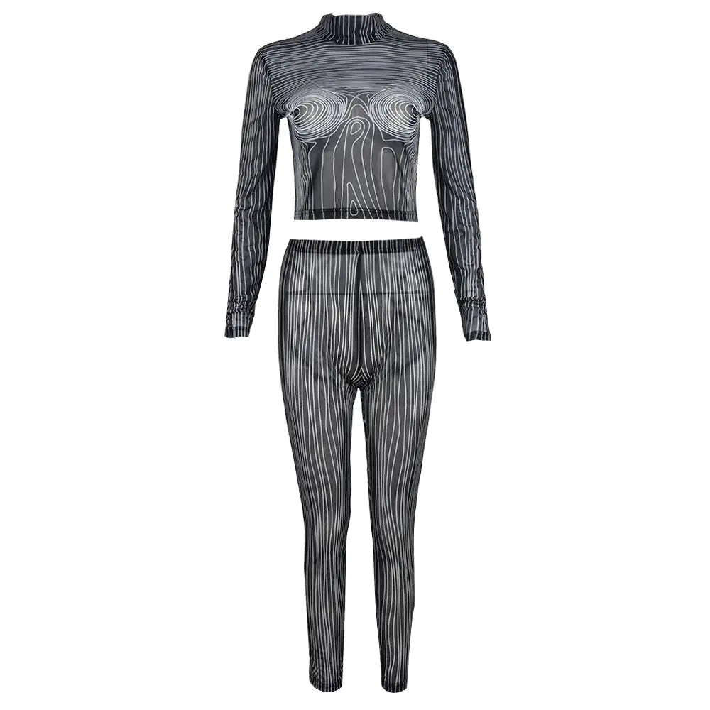 Mesh Legging Pant Set Black Large