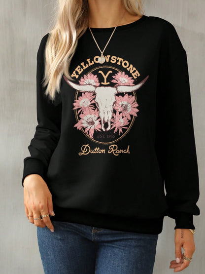 Graphic Round Neck Long Sleeve Sweatshirt style 1