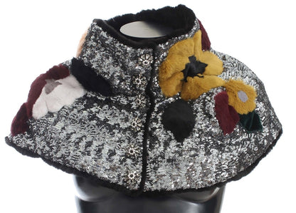 Dolce & Gabbana Elegant Floral Sequined Fur Scarf