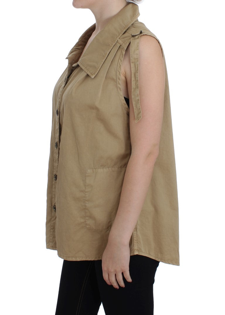 PLEIN SUD Beige Sleeveless Cotton Blouse