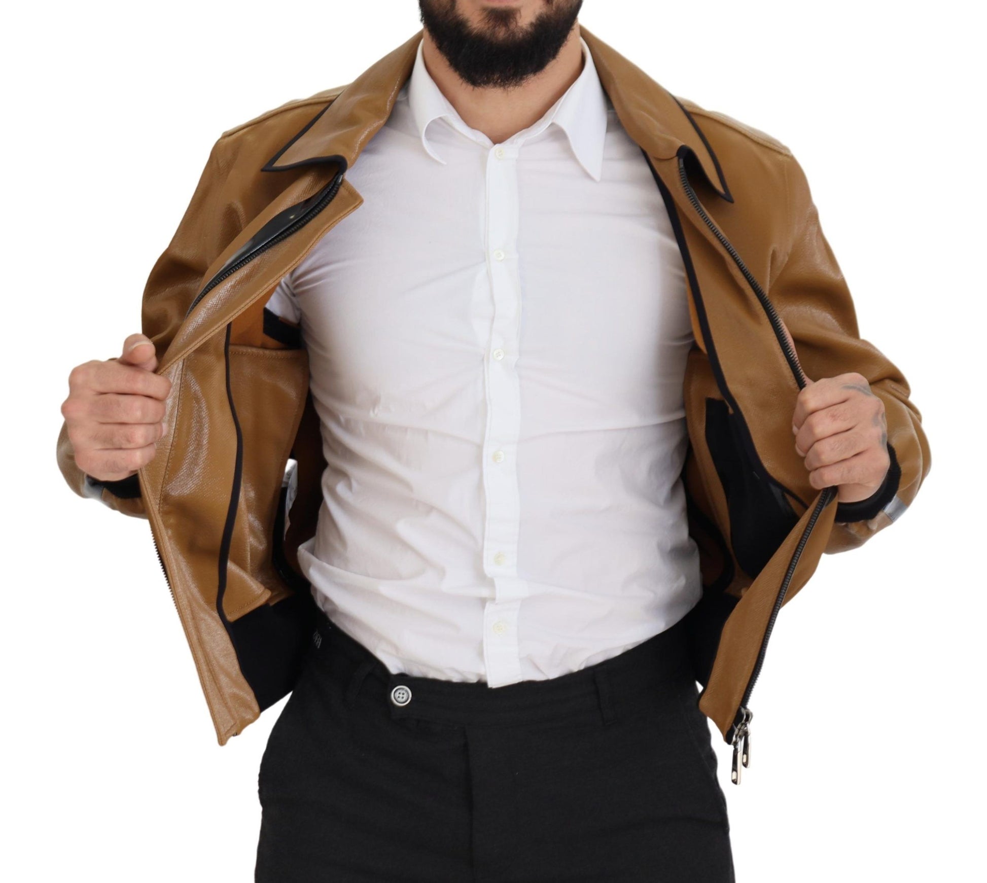 Dolce & Gabbana Elegant Dark Camel Zip Blouson Jacket