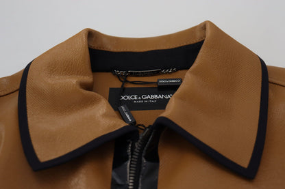 Dolce & Gabbana Elegant Dark Camel Zip Blouson Jacket