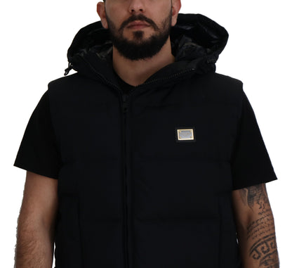 Dolce & Gabbana Sleek Black Hooded Short Sleeve Jacket