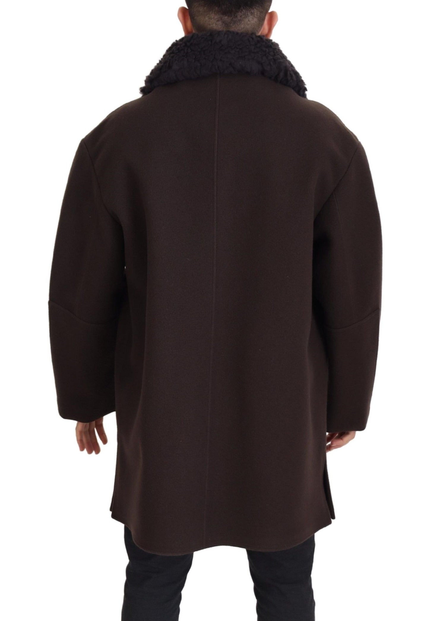 Dolce & Gabbana Elegant Dark Brown Shearling Coat Jacket